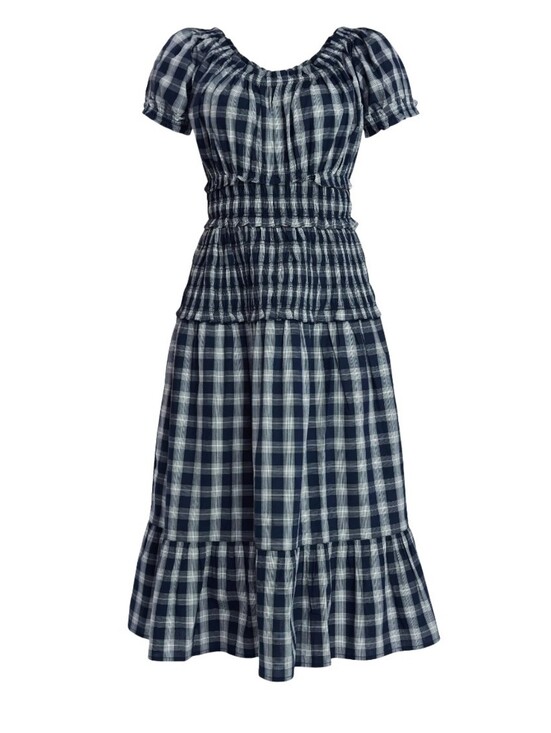 GLAMCO Dresses & Skirts - Blue Plaid Smocked Midi Dress PLUS SIZES AVAIL